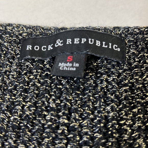 Rock & Republic Black & Gold Metallic Scoop Neck Sweater SZ S - Picture 4 of 10